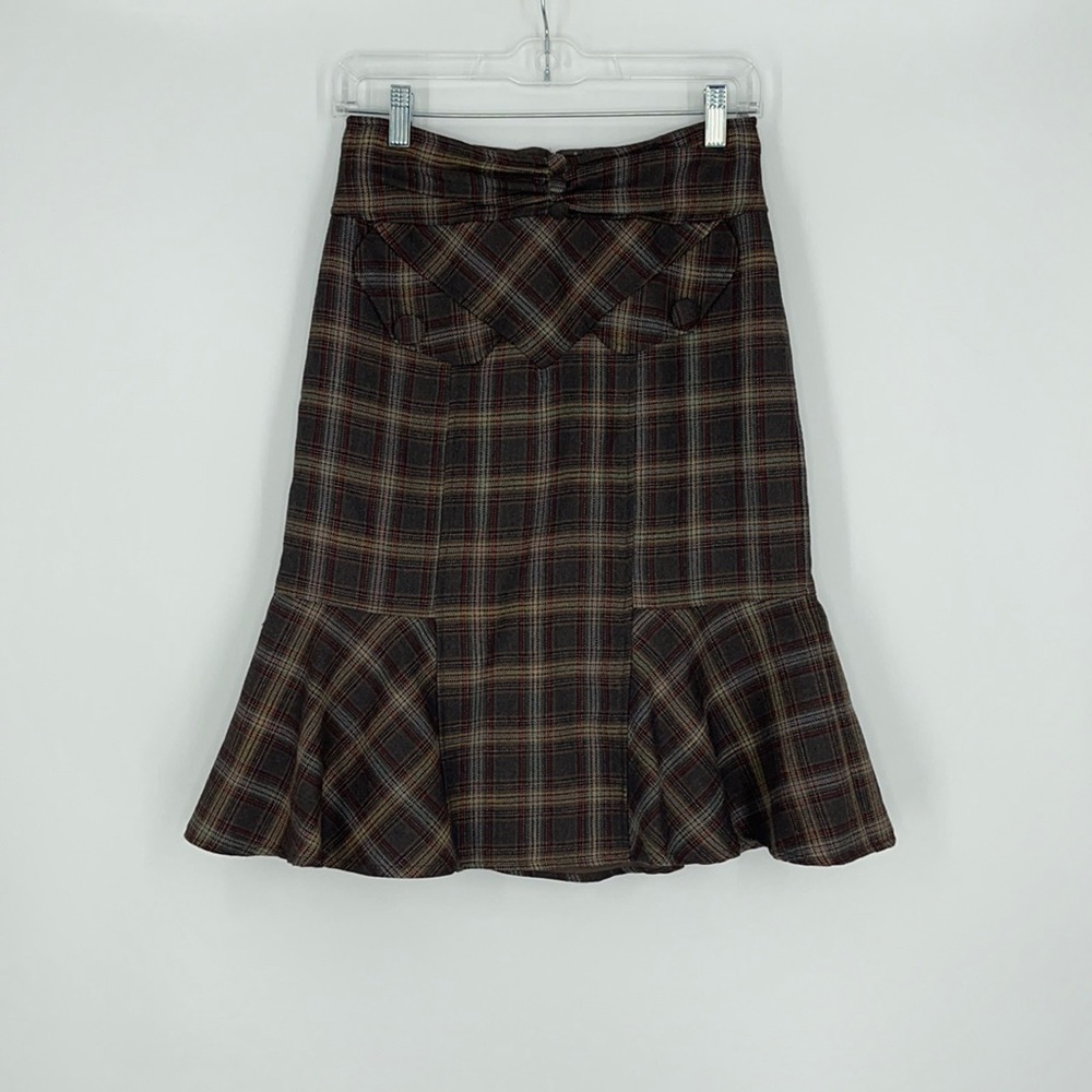 Nanette lepore neadmaster 100% Wool midi skirt Size 2 ruffled bottom school girl